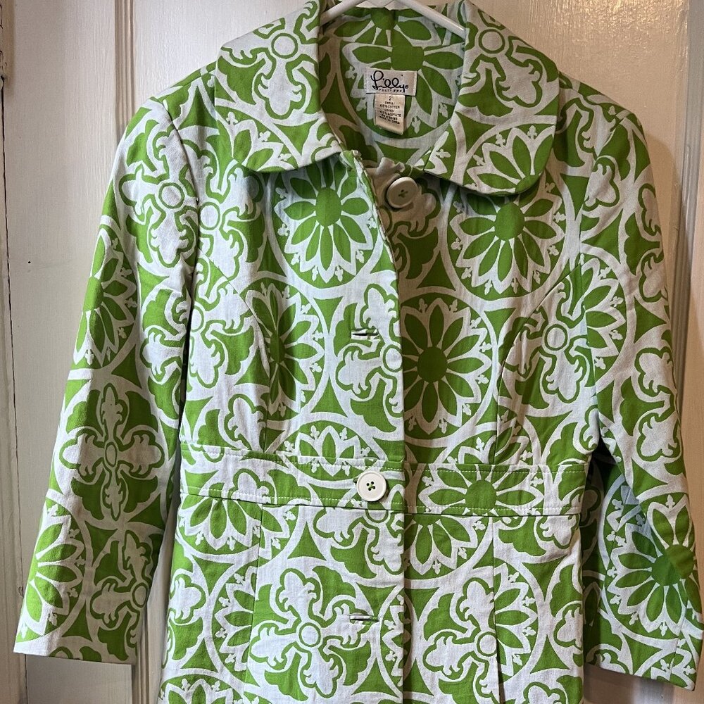 Lilly Pulitzer Women's Long Overcoat Chartreuse Green and White Size 2